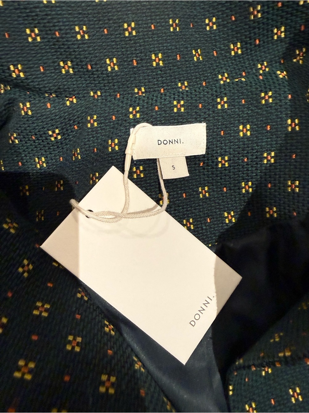 DONNI. Dark Green Daisy Coat with Yellow and Orange Accent Dots - Picture 6 of 11